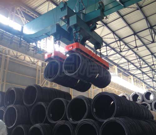 MW223系列成卷線材（盤(pán)圓）起吊運(yùn)用江陰電磁鐵